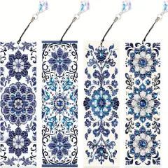4pcs Diamond Painting Bookmark Set - Blue and White Porcelain Pattern