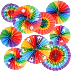 9 PCS Rainbow Hanging Decorations Paper Fans Rainbow Theme Classroom Decorations Paper Fans Colorful Rainbow Cloud Ceiling Wall Decor