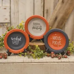 3 Asstd. Hocus Pocus Wood Bowls Halloween Accent for Shelf or Tiered Tray