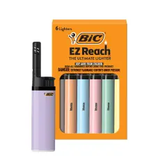BIC EZ Reach Pastel Lighters, Reliable and Safe Candle Lighter with Extended Wand, 6-Pack, Colors May Vary
