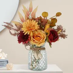 Fake Fall Flowers in Vase - Orange