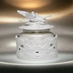 Hand Crafted Ceramic White Doves Candle Jar Topper (Bottom base not included), Wedding D&eacute;cor or Gift, Anniversary D&eacute;cor, Anniversary Gift