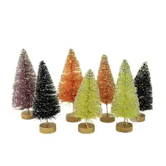 Bethany Lowe 4.5 Inch Neon Halloween Mini Trees Halloween Decorative Tree Set , Halloween Decor Halloween Bottle Brush Trees Glittered Multicolored