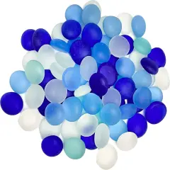 Flat Marbles Vase Filler - 0.68 Lb (70 pcs) Aqua White & Cobalt Glass Pebbles Vases - Clear Glass Stones for Vases - Flat Glass Marble for craft and Home d&eacute;cor - Aquarium Glass Marble filler