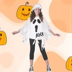 Ghost Child Halloween Poncho Costume with Printed Design