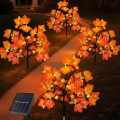 4 Packs Solar Maple Leaf Pumpkin Lights Outdoor Decor - 80LED