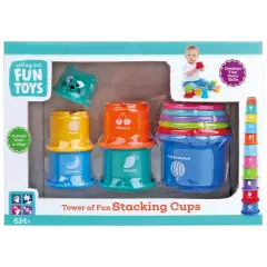 Nothing But Fun Toys: Tower Of Fun Stacking Cups - 10pc w/ Cat Topper, Number Stacking, Learn Object & Colors, Water-Free Play, Baby-Toddler-Kids 6mo+