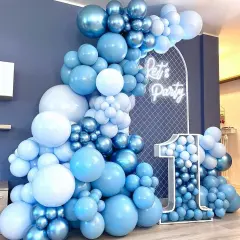 161Pcs Boy's Birthday Blue Macaron Balloons Garland Kit Dark and Baby Blue Chrome White Balloons Arch Kit for Baby Shower Wedding Party Decoration
