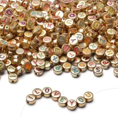 1500PCS Acrylic Letter Beads Alphabet Colorful Letters Gold Round Bead 7&times;4mm for Jewelry Bracelets Necklaces Key Chains Making