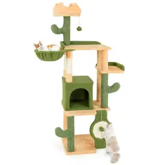 Green and Orange Cactus Cat Tree with Sisal Scratching Posts, Plush Perch and Condo