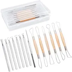 14PCS Ceramic Pottery Clay Ribbon Sculpting Tool Kit with Feather Wire Texture and Needle Detail Tools