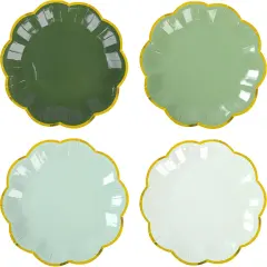 Summer Sage Green Party Plates Gradient Green Dessert Paper Plates 7inch Gold Foil Scalloped Edge Disposable Cake Plates (24, Sage Green)