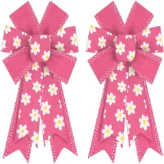 2PCS Wreath Bows Floral Pink Flower Bows for Wreath Easter Wreath Bows Easter Bows for Front Door