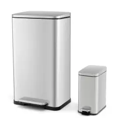 Silver & Rose Gold Stainless Steel Dual Trash Cans with Soft Close
