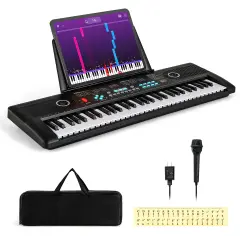 Black Electric 61-Key Keyboard Piano with Microphone, Power Adapter, and Accessories