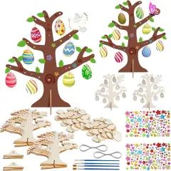 24 Pack 3D Wooden Easter Egg Tree Craft Kit for Kids Make You Own Easter Egg Tree DIY Wooden