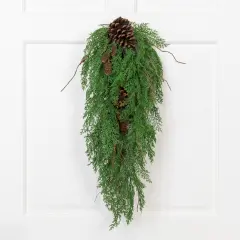 Northlight Pine Cone and Cedar Artificial Christmas Teardrop Swag - 26" - Unlit Green
