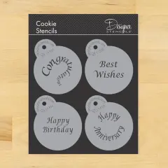 Special Occasions Candy & Cookie Stencils: Congratulations, Best Wishes, Happy Birthday, Anniversary | C135 by Designer Stencils | Cookie Decorating Tools | Baking Stencils for Royal Icing, Airbrush | Reusable Plastic Food Grade Stencils