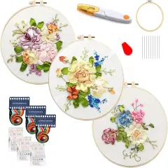 3 Pack Embroidery Starter Kit with Pattern, Stamped Cross Stitch Kits