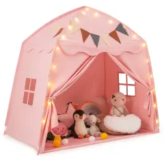 Blue Polyester Kids Play Tent Bed Tent with String Lights, Extra Large Playhouse Tent for Indoor & Outdoor Fun Pink