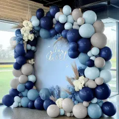 Navy Balloon Arch Kit - Double Stuffed Dusty Pastel Blue Garland Dark Light Blue Grey Latex Balloons for Baby Bridal Shower Birthday Wedding Graduation Party Decoration