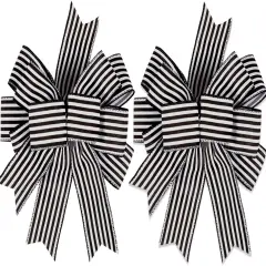 2 Pack Black White Stripe Halloween Fall Bows for Wreaths,12&rdquo;x9.4&rdquo;Black and White Christmas Decorations Bow for Gift Wrapping Tree Topper Wedding Holiday Birthday Party Wall Home Front Door