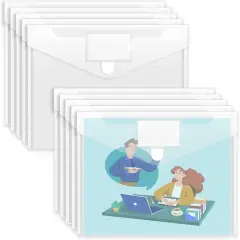 10 Pack Plastic Envelopes File Folders, Clear Folder for Document US Letter A4 Size Poly Envelopes with Label Pockets for School Home Work Office Organizer, Clear