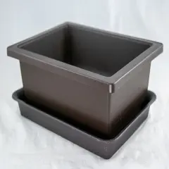 Rectangular Plastic Bonsai Training Pot + Tray Set 10"x 7.5"x 3" - Dark Brown