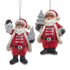 4" African American Santa Ornaments 2 Assorted