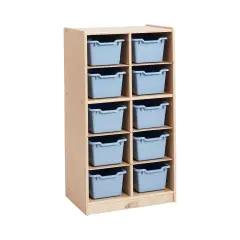 10 Cubby Mobile Tray Cabinet with 10 Scoop Front Storage Bins Powder Blue
