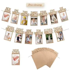 1st Birthday Baby Photo Banner for Newborn to 12 Months, First Birthday Decorations for Boys or Girls, First Birthday Photo Banner Pre-Strung with Frame,Monthly Milestones Birthday Party Kit