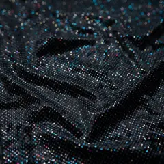 Vivian Glitter Printed Stretch Velvet Fabric Black/Blue M