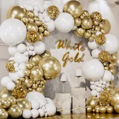 ALL-IN-1 White and Gold Balloons Garland & Arch Kit &ndash; Small and Large Gold and White Balloons &ndash; Party Decorations