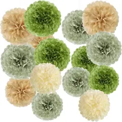 Olive Sage Green Tissue Paper Pom Poms Ceiling Decors Safari Jungle Party Decorations Paper Flowers Decorations Natural Green Boho Hanging D&eacute;cor for Birthday Baby Shower Bridal Wedding Party Supplies