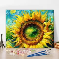 Sunflower Paint by Numbers for Adults Retro Abstraction Flower Adults' Paint-by-Number Kits, Paint by Number Kits On Canvas with Brushes and Pigment, 16x20 Inch
