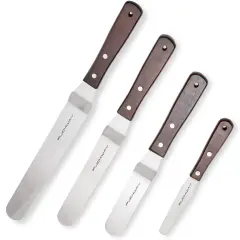 Offset Cake Icing Spatula Set of 4- Professional Stainless Steel Cake Decorating Frosting Spatulas, 4"-6"-8"-10" Flexible Resistant Blade, Wooden Handle For Easy Grip