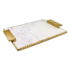 Marble Challah Board Gold Polish with Handles and Knife