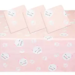 3 Pack Cat Themed Party Tablecloth, Plastic Kitty Birthday Table Cover Decorations (Pink, 54 x 108)