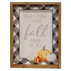 Autumn Pumpkin Wooden Shadowbox Sign with Saw-tooth Hangers for Rustic Seasonal Home Decor