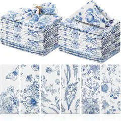 24 Pcs Cloth Napkins Plants Butterfly Soft Reusable Napkin Country French Cotton Dinner Towel Decorative Washable Towels for Spring Summer Fall Party(Blue White Flower,24 Pcs)