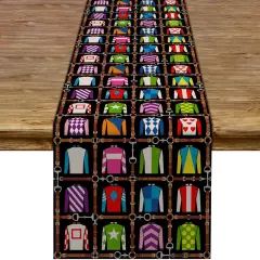 Kentucky Derby Table Runner Run for The Roses Jockey Attire Tablecloth Horse Racing Party Kitchen Dining Home Decoration (13" x 72")