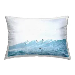 Blue Wave Surfers Outdoor Printed Pillow Design by Sisi and Seb, 14 x 7 x 20