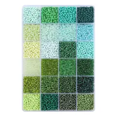 John Bead 12500pcs Assorted 24 Colors Glass Seed Beads 8/0 Jewelry Making Bead Box Green Palette