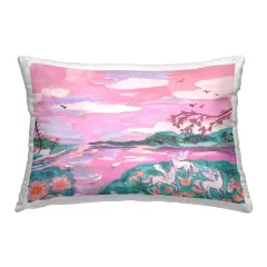 Pink Whimsical Unicorns Decorative Printed Throw Pillow Design by Melissa Wang, 14 x 7 x 20