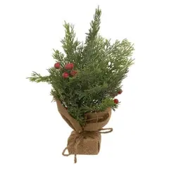 Mini Sugar Berry Pine Tree With Burlap Base 12"h