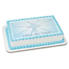 1/4 Sheet - Bless this Child in Blue - Edible Cake/Cupcake Party Topper!!!