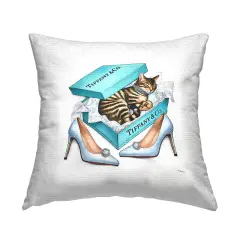 Blue Shoebox with Kitty Outdoor Printed Pillow Design by Amanda Greenwood, 18 x 7 x 18