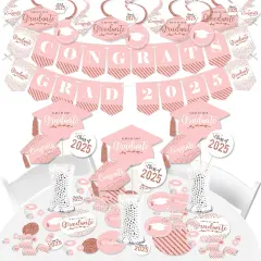 Big Dot of Happiness Rose Gold Grad - 2025 Graduation Party Supplies - Banner Decoration Kit - Fundle Bundle
