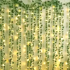 66LED IVY Leaf Curtain 1M(W) x 1.6M(L) 6 Strands Warm White Battery Operated warm white
