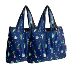 Wrapables Foldable Tote Nylon Reusable Grocery Bag (Set of 2), Cactus Party